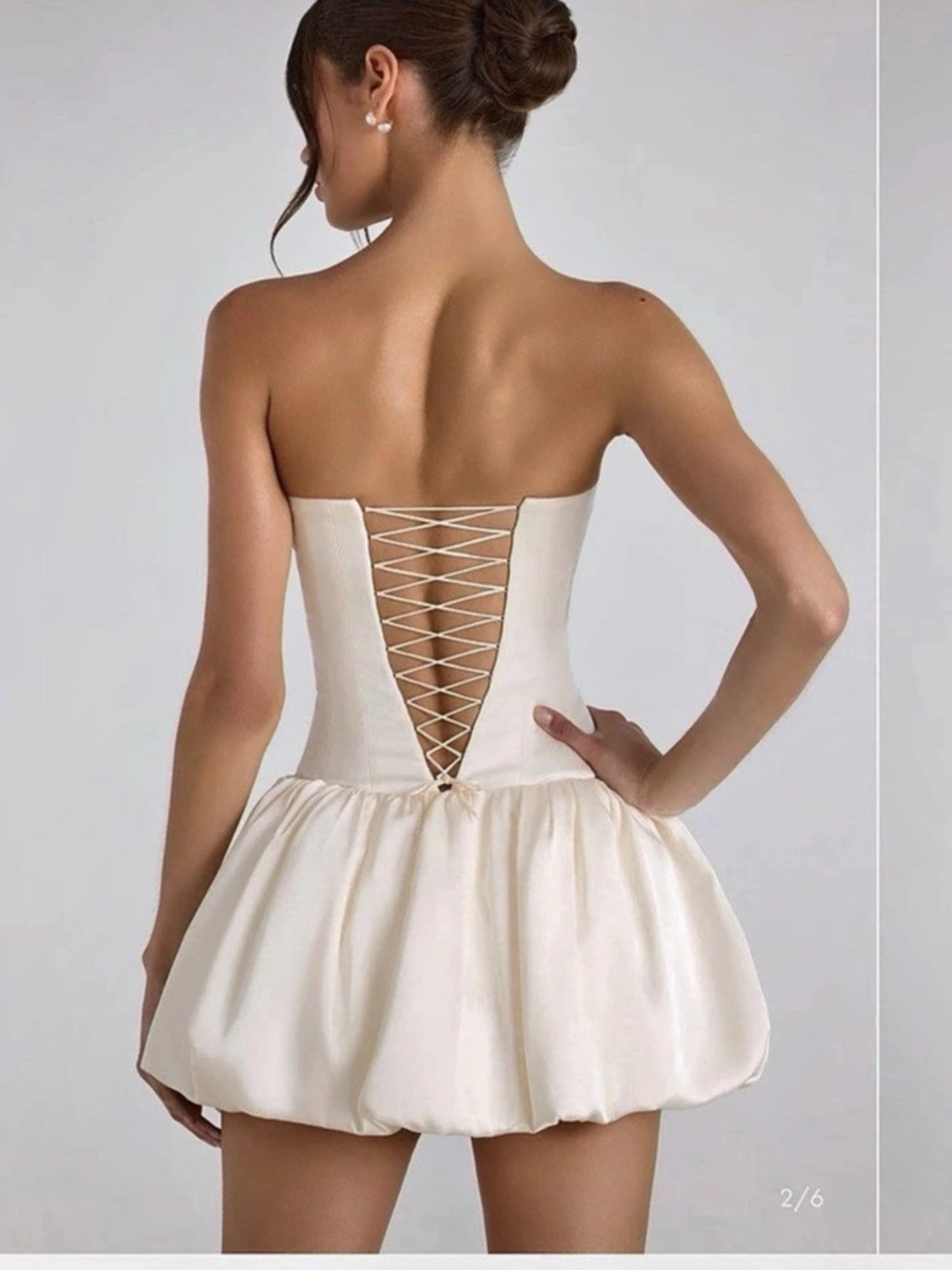 Oh Polly Fabiola Lace-Up Bubble Hem Corset Mini Dress Satin Bubble Hem Mini - Picture 2 of 6
